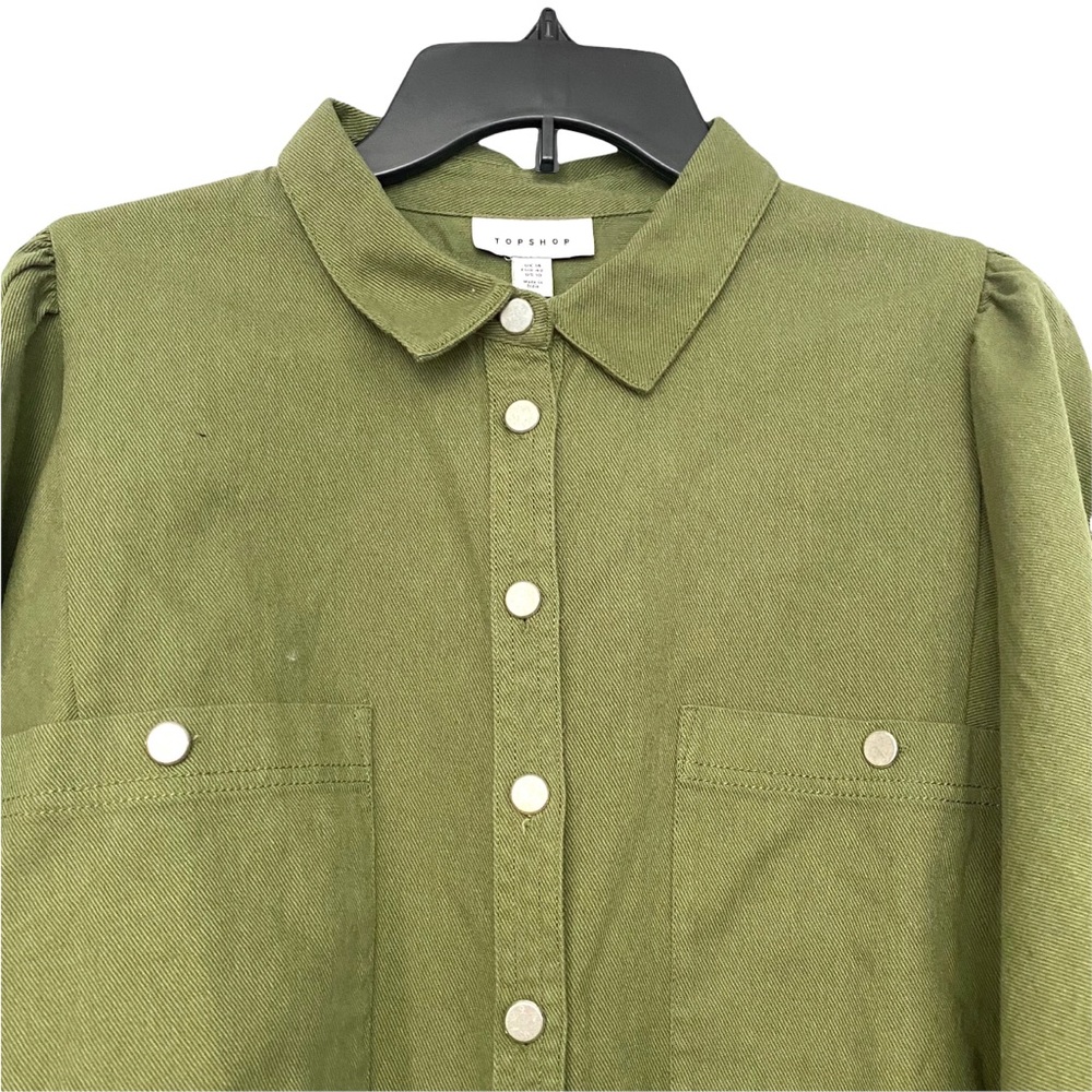 NEW Topshop Olive Green Oversized Relaxed Fit Button Up Canvas Shirt Shacket 10 - Picture 5 of 11